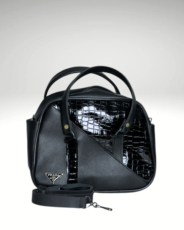 Mini Sac Boston en Noir Crocodile