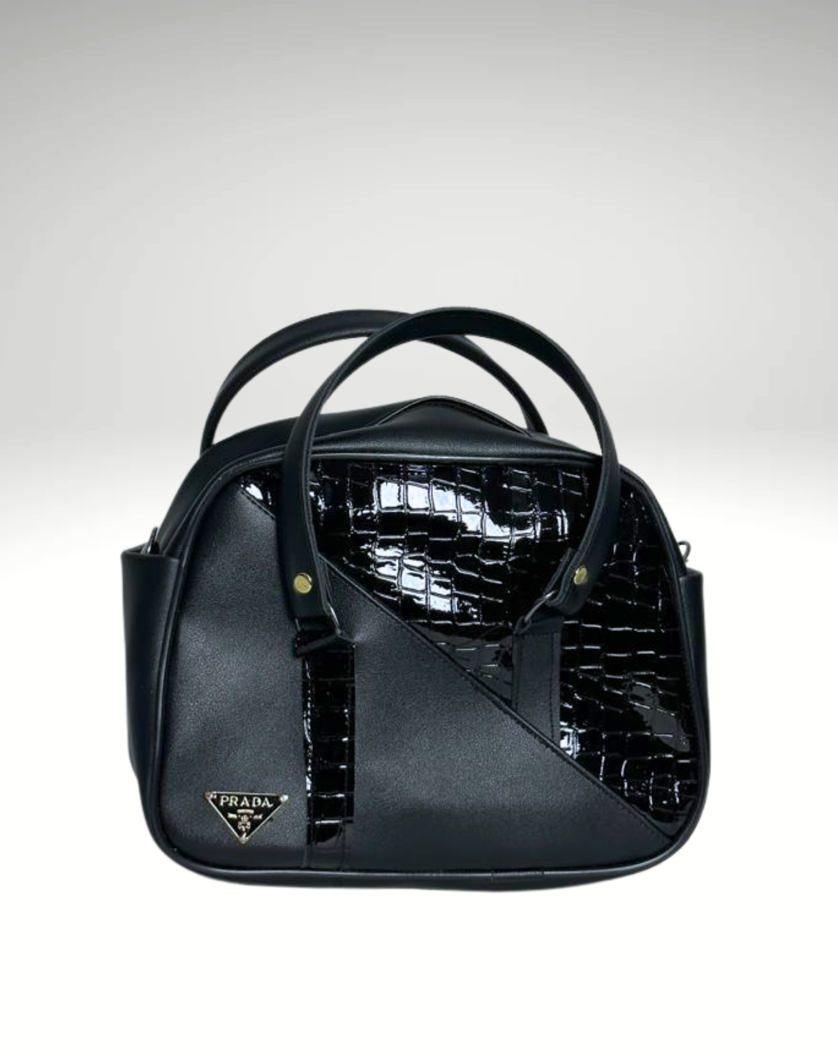 Mini Sac Boston en Noir Crocodile