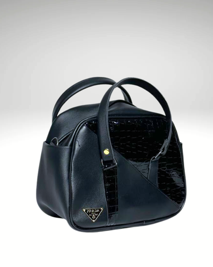 Mini Sac Boston en Noir Crocodile