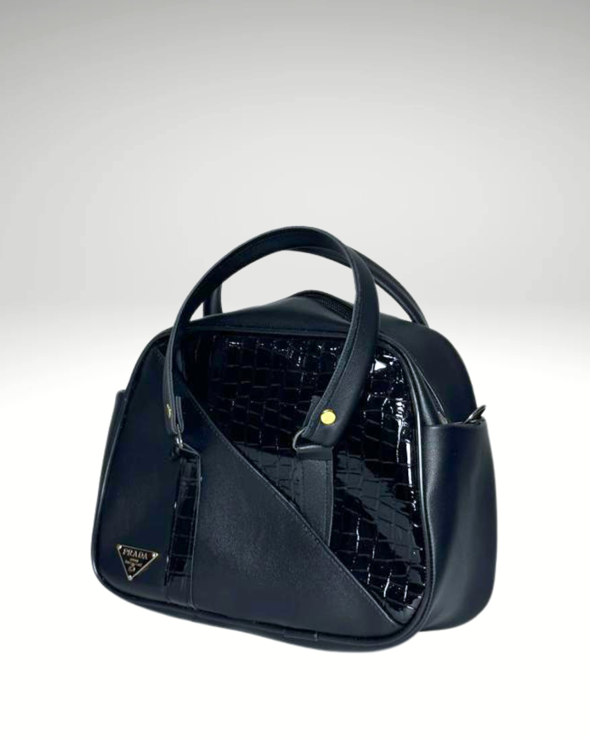 Mini Sac Boston en Noir Crocodile