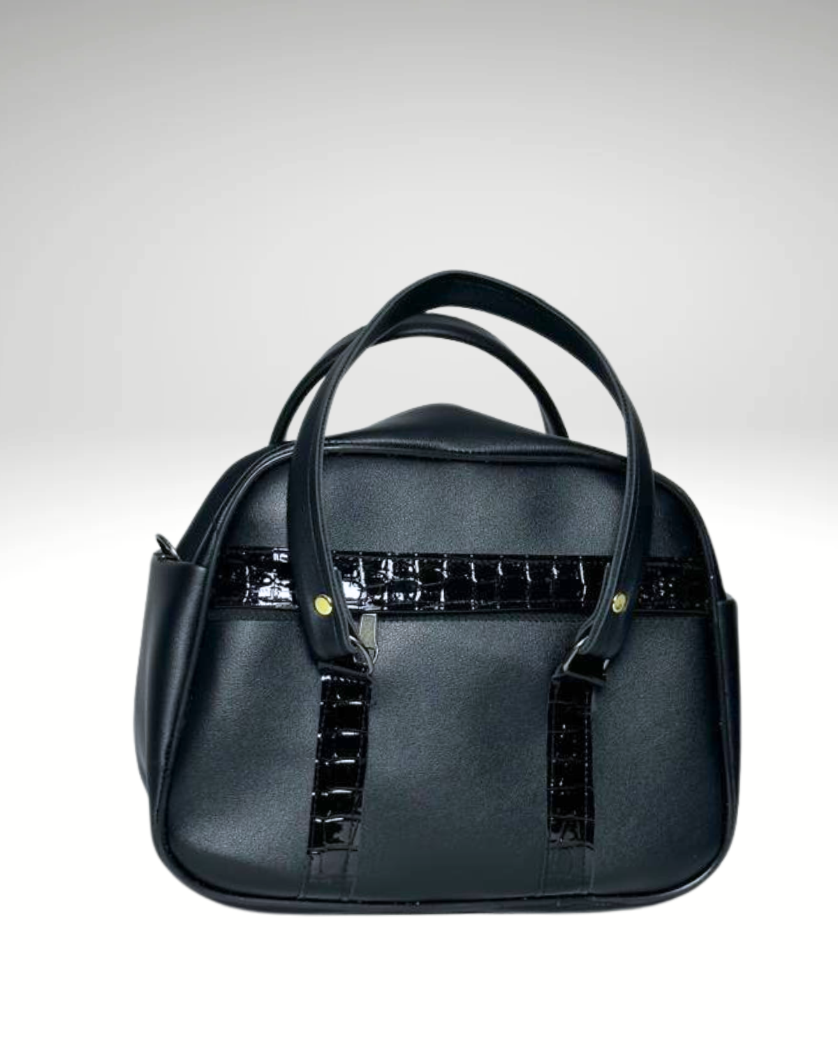 Mini Sac Boston en Noir Crocodile